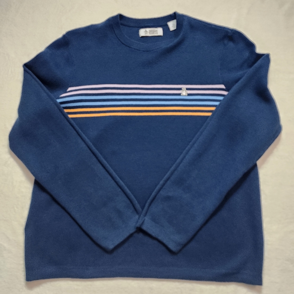ORIGINAL PENGUIN Men's Crewneck Pullover Sweater Poseidon Blue Stripe Large - Picture 4 of 10
